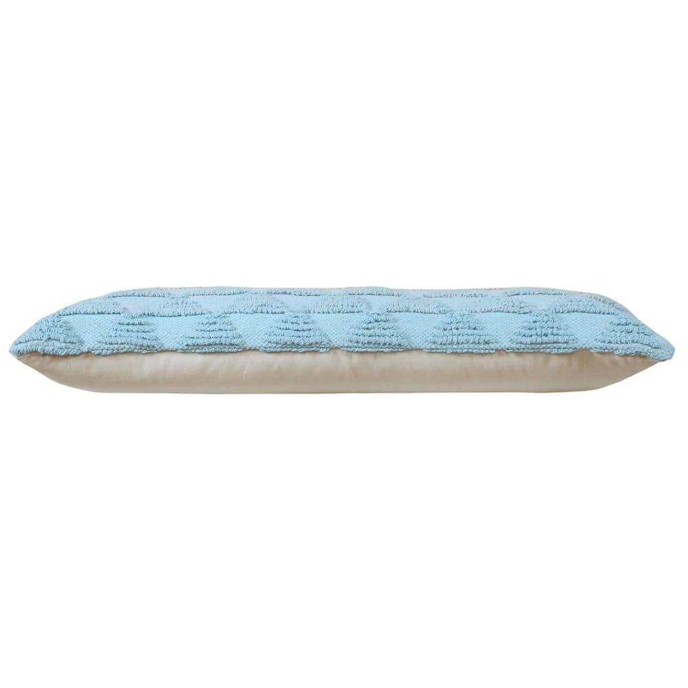 Bright Blue and Off-White Geometric Cotton Lumbar Pillow