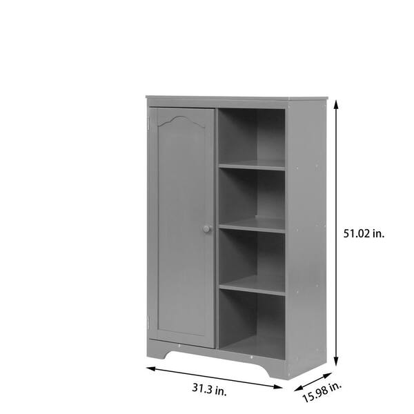 Gray Wooden Side Cabinet Open Organizer Shelves Utility Door