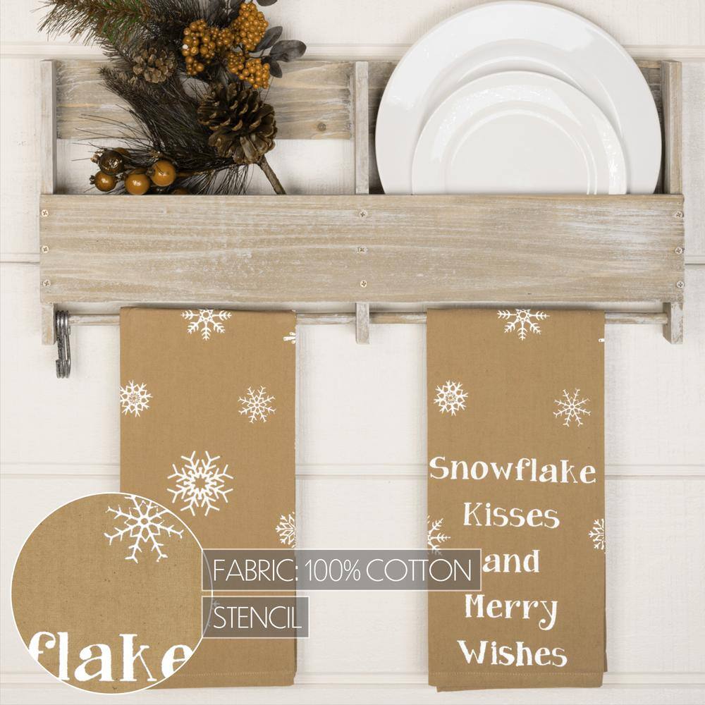 Natural Tan Cotton Snowflake Kisses and Merry Wishes Kitchen Towel Set