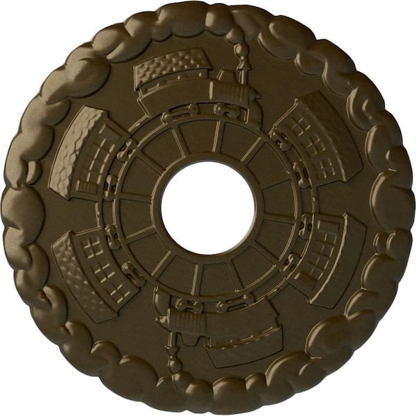 Ekena Millwork 1" x 18-1/2" x 18-1/2" Polyurethane Kendall Train Station Ceiling Medallion, Brass