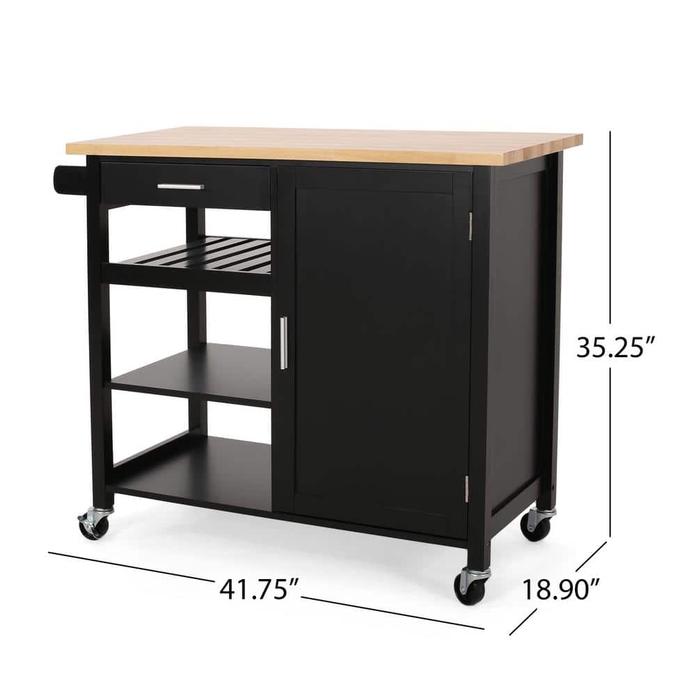 Black and Natural Wood Kitchen Cart with Storage