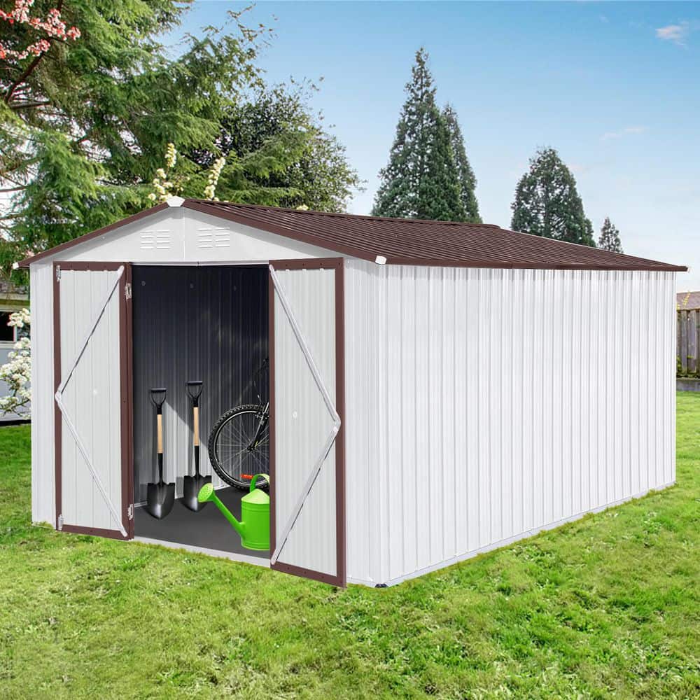 10 ft. W x 12 ft. D Outdoor Metal Garden Shed, Utility Tool House With Door