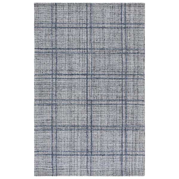Abstract 6 ft. x 9 ft. Dark Gray Geometric Plaid Area Rug
