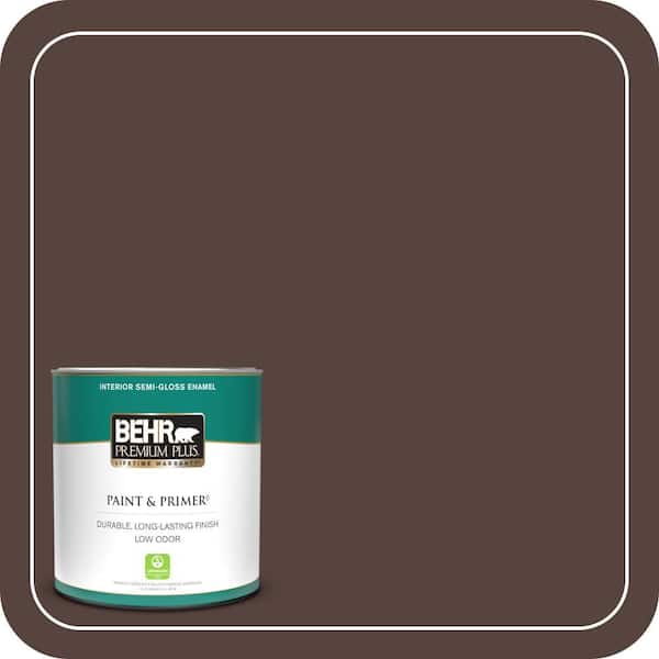 BEHR PREMIUM PLUS 1 qt. #PPF-51 Dark Walnut Semi-Gloss Enamel Low Odor Interior Paint & Primer