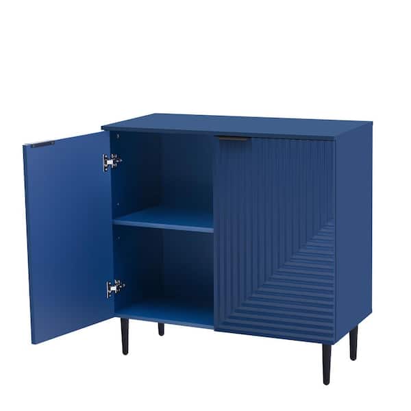 Qualler Navy Blue 35 in. Accent Cabinet with Adjustable Shelves