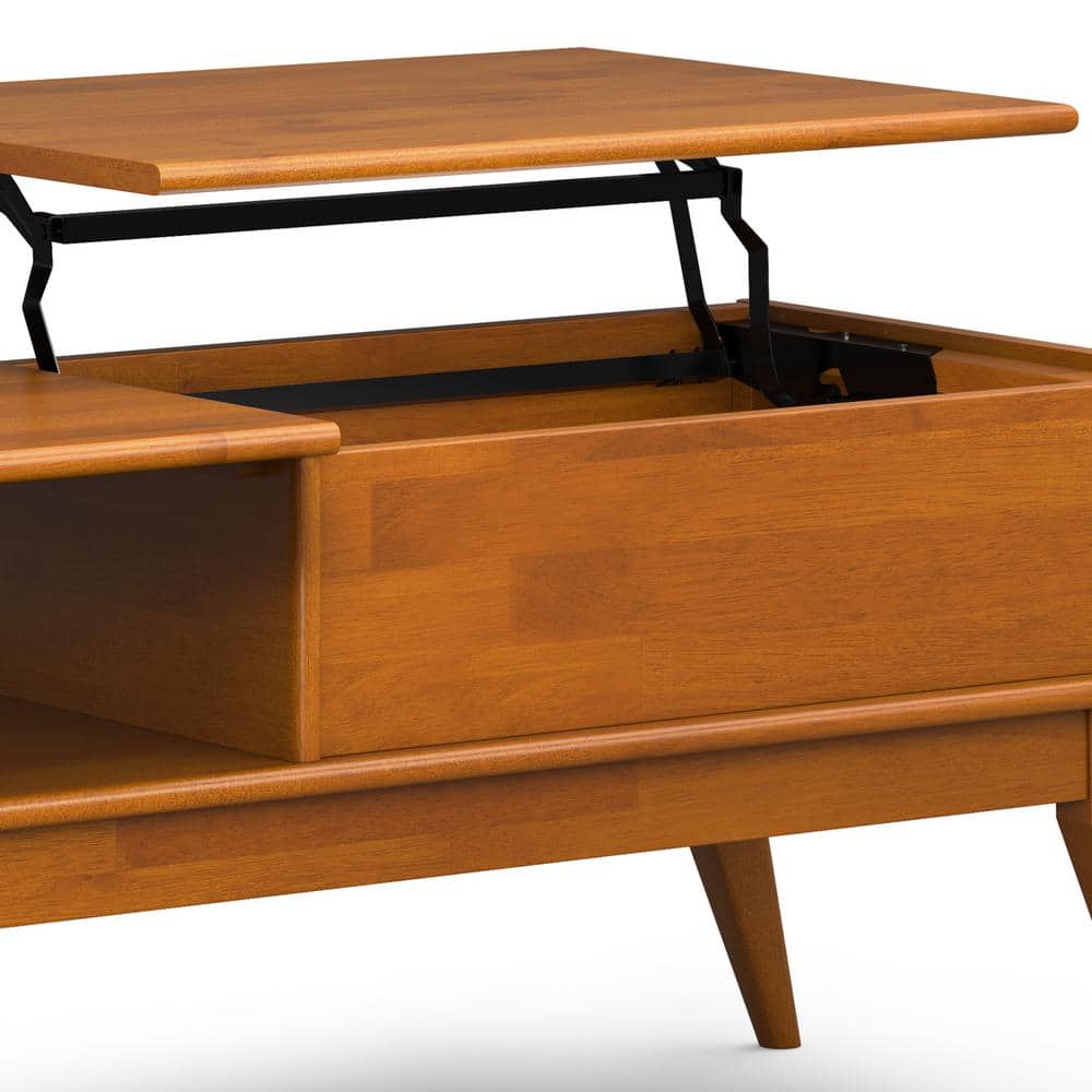 Teak Brown Mid-Century Modern Lift-Top Coffee Table with Storage
