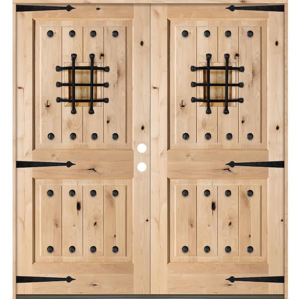 Krosswood Doors 72 in. x 80 in. Mediterranean Knotty Alder Square Top Unfinished Left-Hand Inswing Wood Double Prehung Front Door