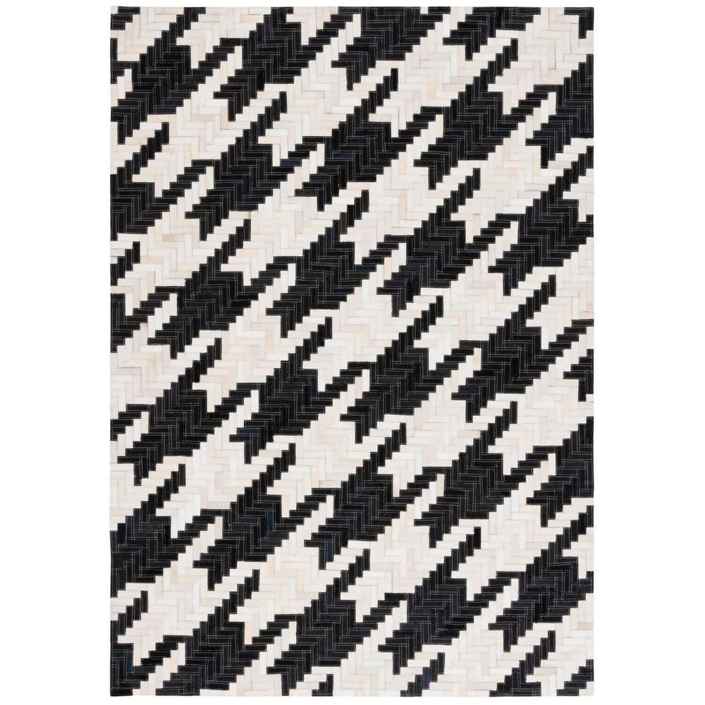 Studio Leather 8 ft. x 10 ft. Ivory/Black Geometric Chevron Area Rug price history on PriceWatchPro