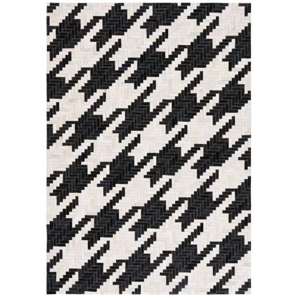 Studio Leather 8 ft. x 10 ft. Ivory/Black Geometric Chevron Area Rug