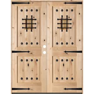 60 in. x 80 in. Mediterranean Knotty Alder Square Top Unfinished Left-Hand Inswing Wood Double Prehung Front Door