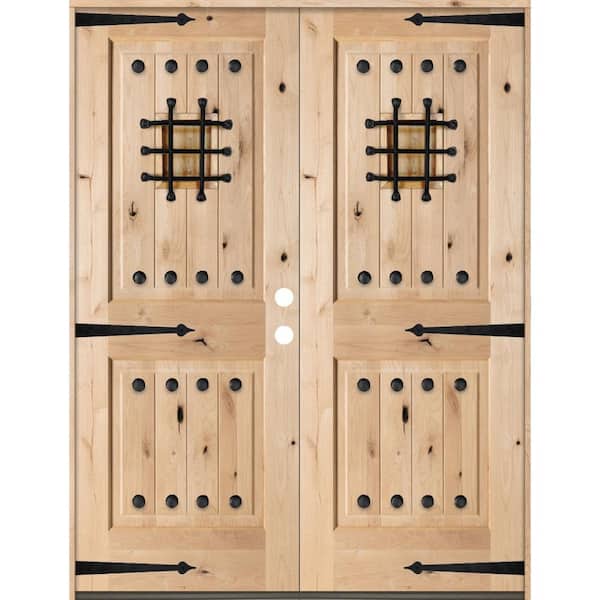 Krosswood Doors 64 in. x 80 in. Mediterranean Knotty Alder Square Top Unfinished Left-Hand Inswing Wood Double Prehung Front Door