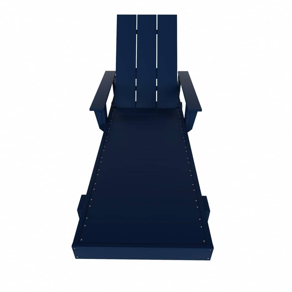 Navy Blue Eco-Friendly Adjustable Outdoor Chaise Lounge with Arms and Wheels