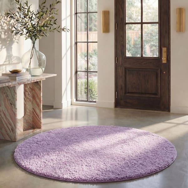 August Shag Lilac 7 ft. x 7 ft. Round Solid Area Rug