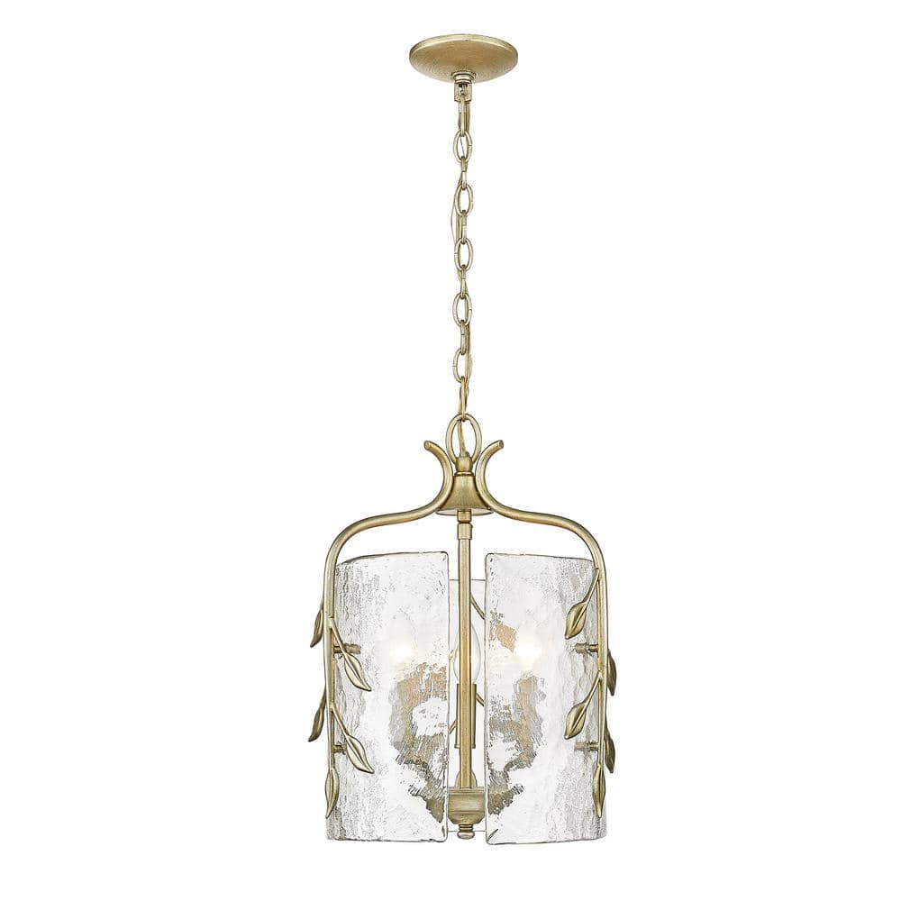 White Gold Hammered Water Glass Pendant Light with Plant Accents