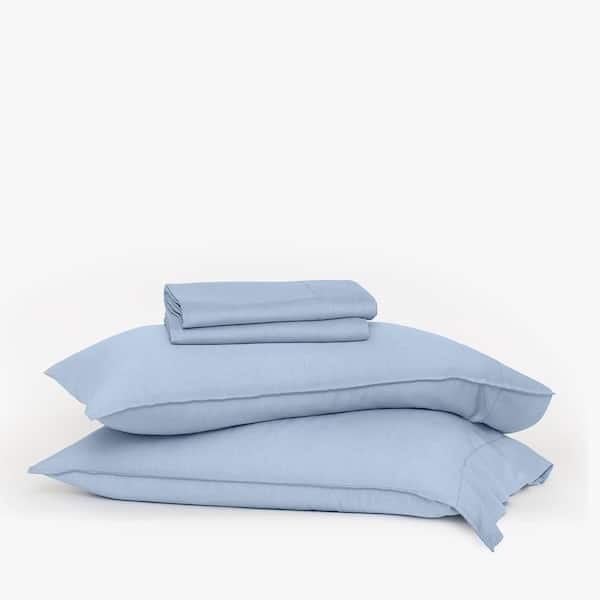 BUFFY 4-Piece Light Blue Eucalyptus TENCEL Lyocell Linen Queen Sheet Set