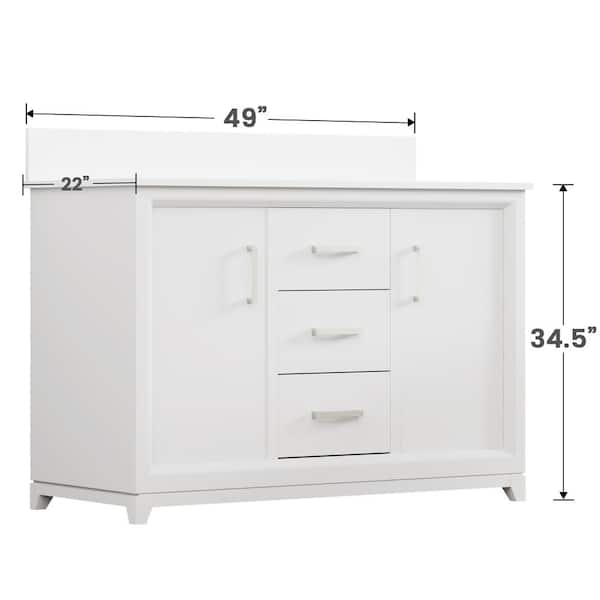 48 in. W X 22 in. D X 34.5 in. H Double Basin Vanity in White with White Marble Top