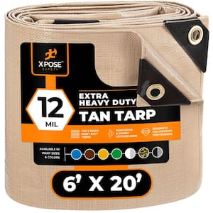 Heavy Duty Tan Poly Tarp 6' X 20' Multipurpose Protective Cover Durable Extra Thick 12 Mil