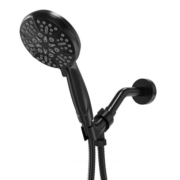 5 in. 5-Spray Patterns with 1.8 GPM Wall Mount Rainfall Handheld Shower Head with Spot Resist in Matte Black