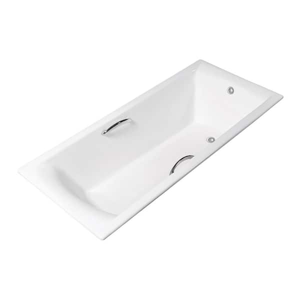Streamline 59 in. Cast Iron Rectangular Drop-in Bathtub in Glossy White with Polished Chrome External Drain and Tray
