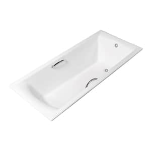 71 in. Cast Iron Rectangular Drop-in Bathtub in Glossy White with Polished Chrome External Drain and Tray