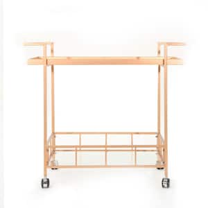 Ambrose Industrial Rose Gold Iron 2-Tier Bar Cart with Glass Shelves