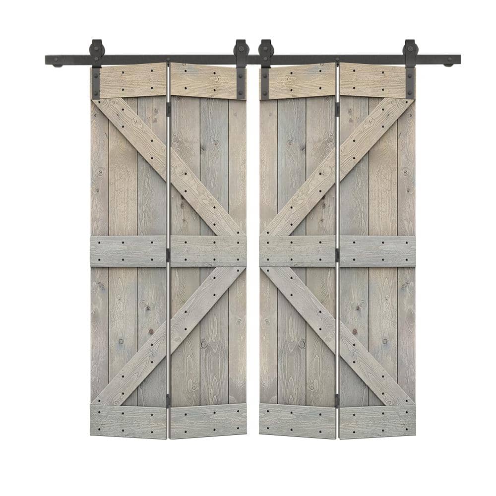 52 in. x 80 in. K Series Solid Core Smoke Gray Stained DIY Wood Double Bi-fold Doors with Sliding Hardware Kit price history on PriceWatchPro