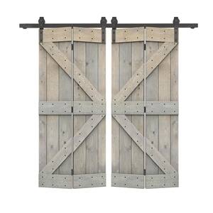 64 in. x 84 in. K Series Smoke Gray Stained DIY Wood Double Bi-Fold Barn Doors with Sliding Hardware Kit