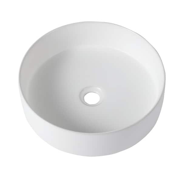 FORCLOVER 15.7 in. W x 4.7 in. H Matte White Ceramic Round Bathroom Vessel Sink