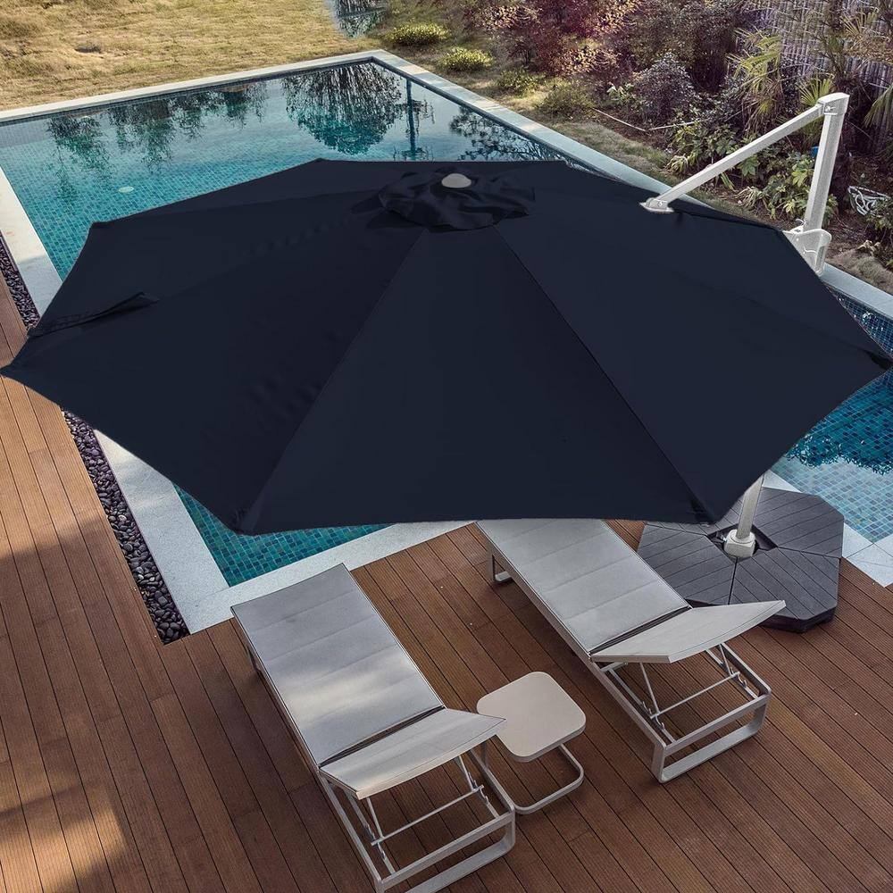 11ft Navy Blue Aluminum Cantilever Patio Umbrella with Crank Lift