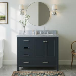Cambridge 43 in. W x 22 in. D x 36 in. H Vanity in Midnight Blue with Carrara White Marble Top
