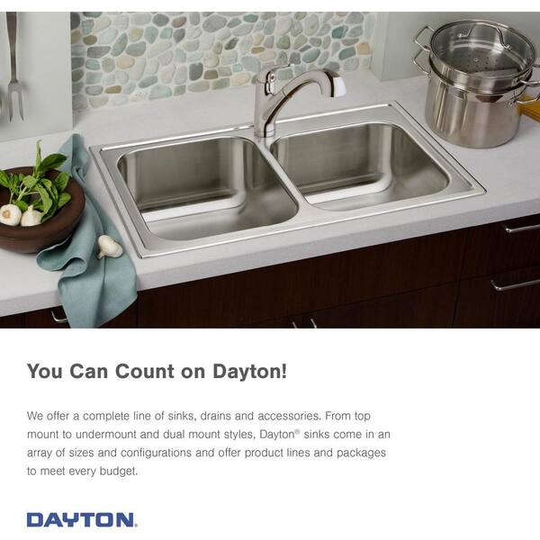 Equal Double Bowl Drop-in Sink Details about   Elkay Dayton Stainless Steel 25" x 19" x 6-5/16" 