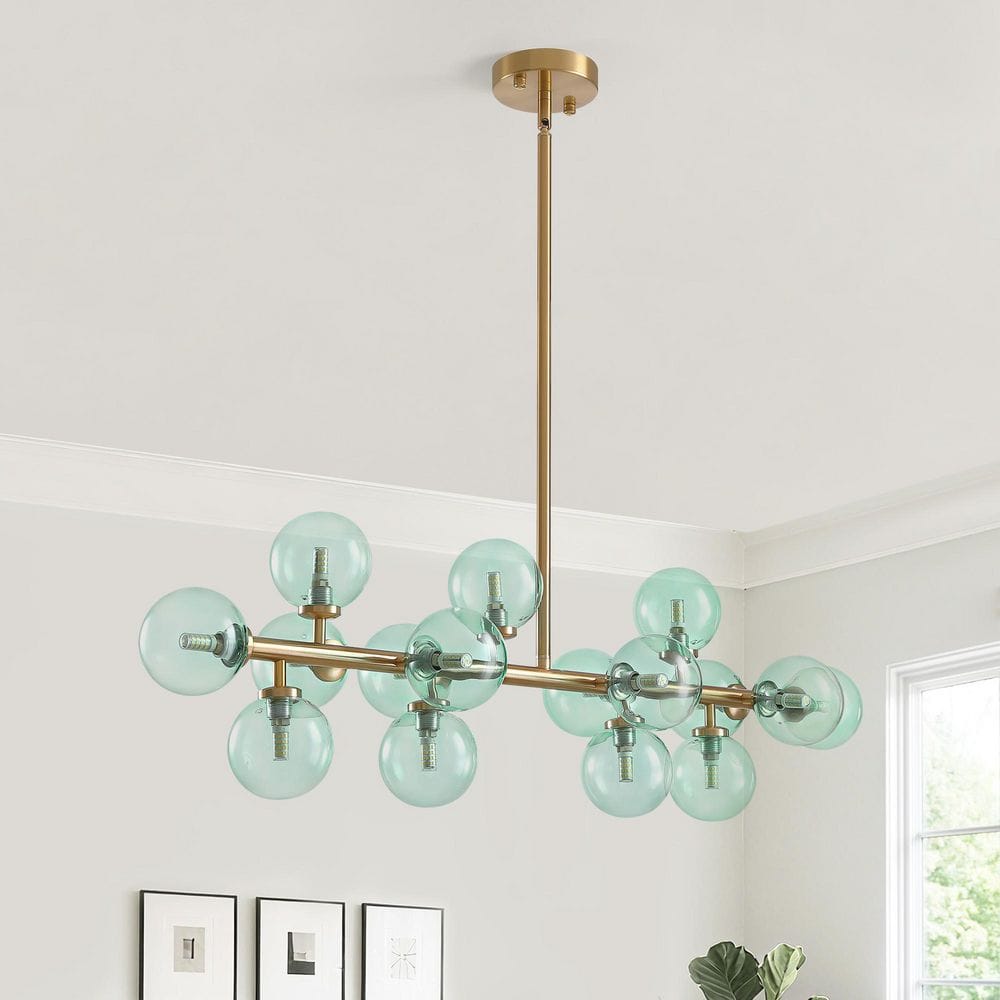 40 in. 16-Light Modern Dimmable Bubble Glass Sputnik Green and Gold Globe Chandelier for Dining Room and Living Room price history on PriceWatchPro