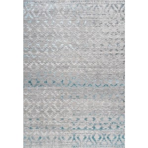 Ancient Faded Trellis Gray/Turquoise 4 ft. x 6 ft. Area Rug