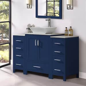 Minimalist 48 in. W x 22 in. D x 38.7 in. H Bathroom Vanity in Blue with White Engineer Stone Top in 0.6 in.