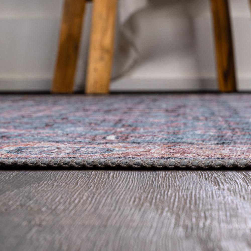 Kemer Persian Blue Red Brown Washable Chenille Area Rug 8' x 10'