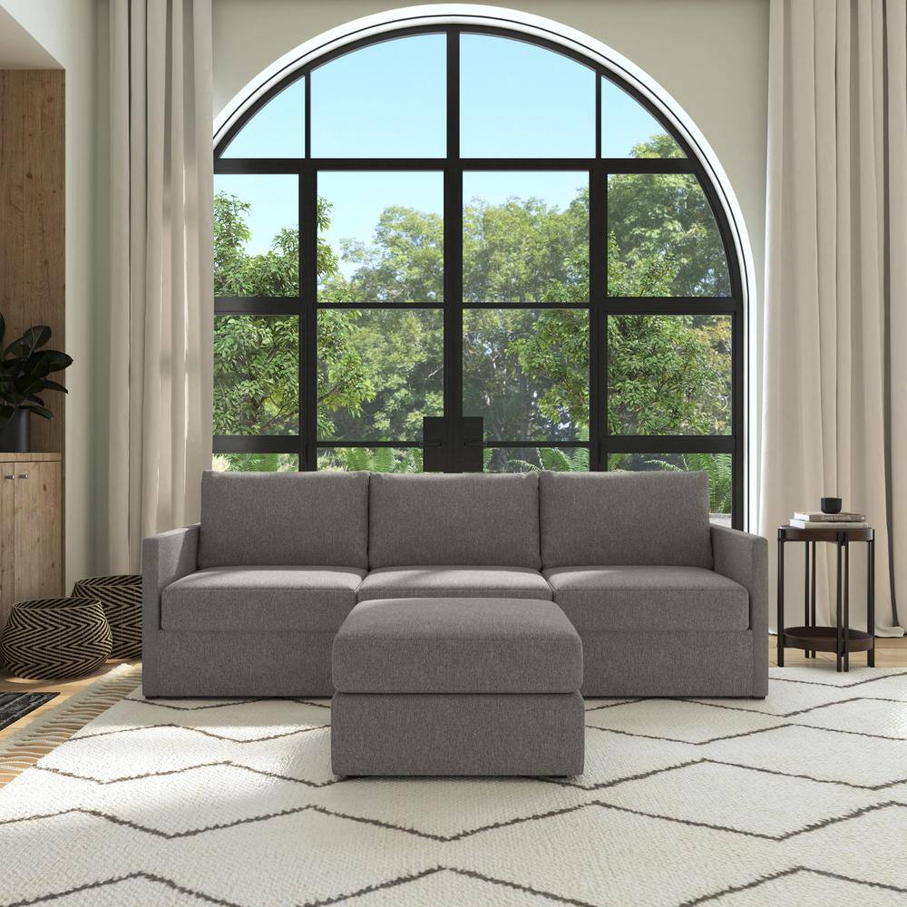 Gray Polyester Blend L-Shaped Sectional Sofa with Ottoman