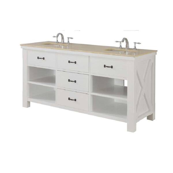 Direct vanity sink Xtraordinary Spa 70 in. Double Vanity in White with Marble Vanity Top in Beige with White Basin