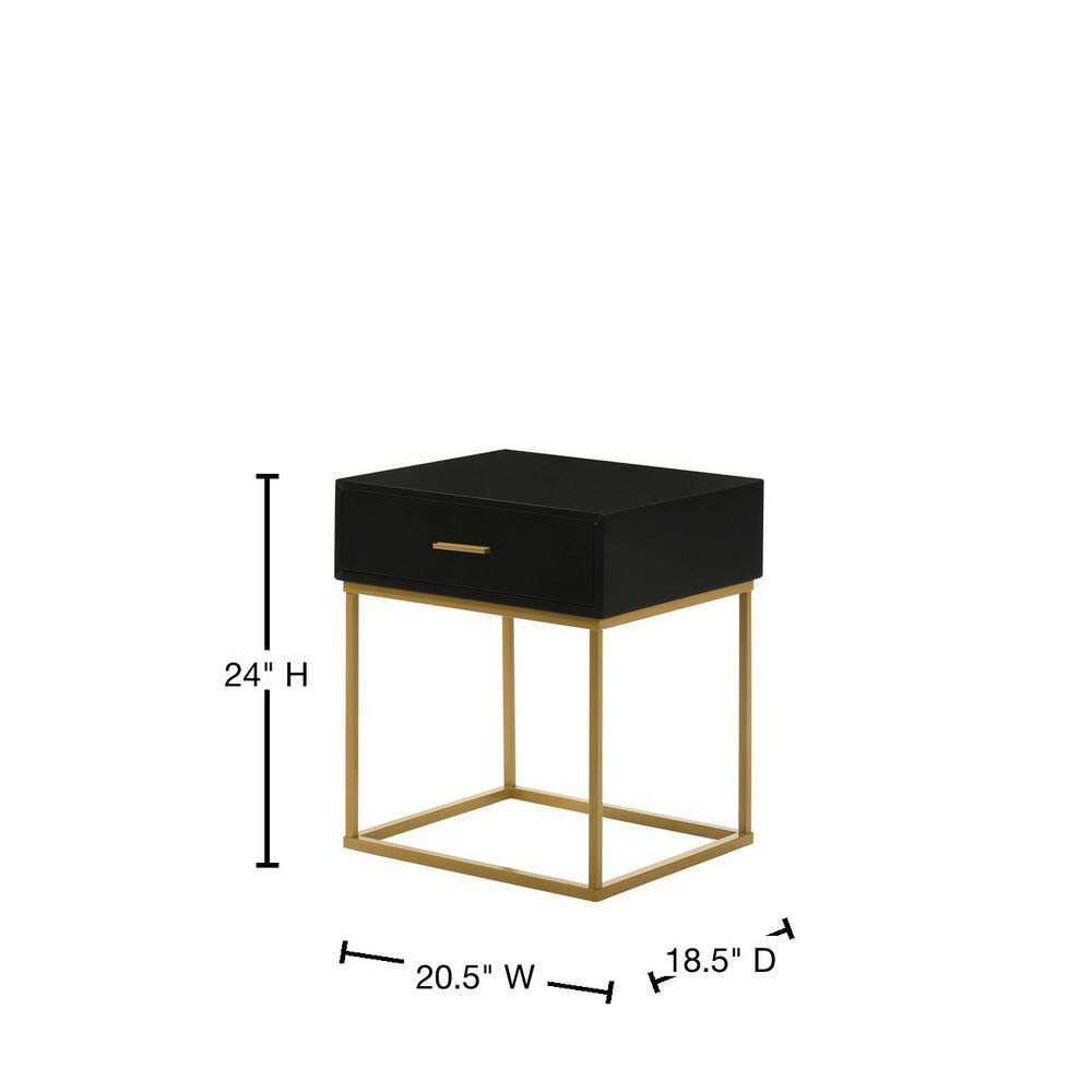 Catalina Black Rubberwood Nightstand with Gold Accents