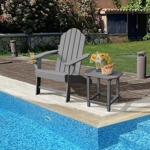 Grant Park Traditional Curveback Slate Grey Plastic Patio Adirondack Chair Outdoor with Built-In Cup Holder