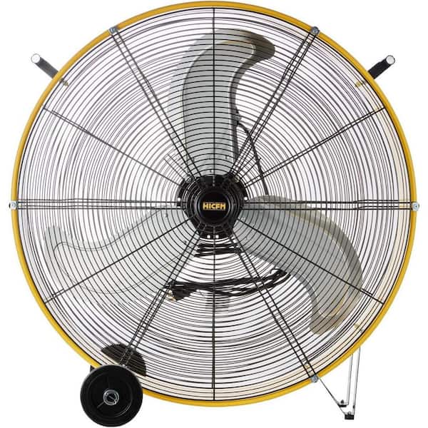 HiCFM 30 in. Yellow Industrial Drum Fan, 13000 CFM, 3-Speed, 1/3HP Motor, 9 ft. Cord, Heavy Duty Floor Fan, UL Listed