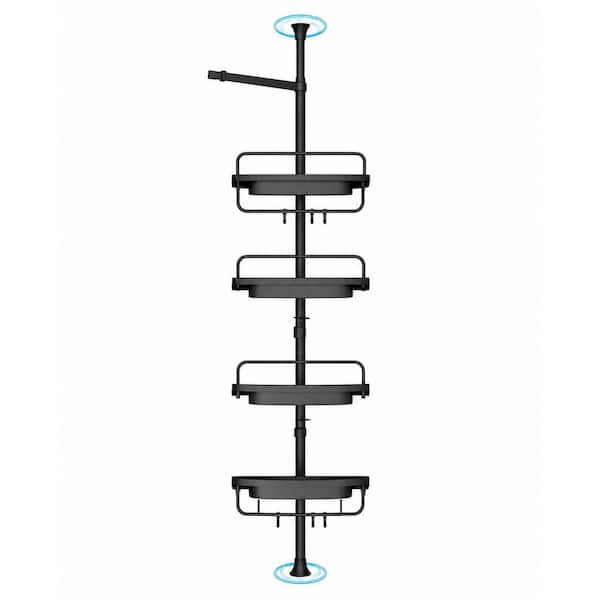 Corner Mount Rustproof Stainless Steel Pole with 4 Adjustable Shelves Shower Caddy 34 to 116 Inches in Black