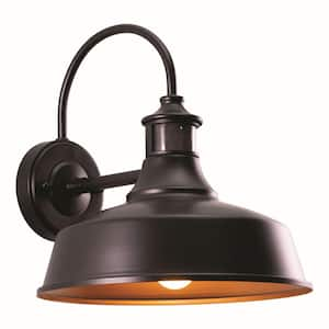 Timber Ridge 1-Light Dusk to Dawn Bronze Gold Farmhouse Barn Dome Outdoor Wall Lantern Sconce