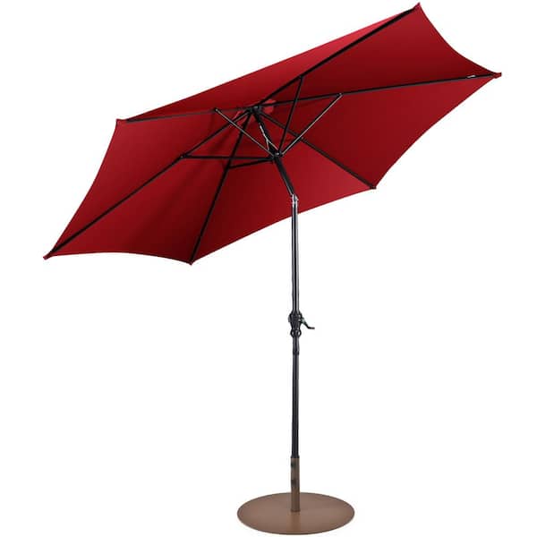 Costway 10 ft. Patio Umbrella Outdoor in Wine with 59 lbs. Heavy-Duty Round Umbrella Stand