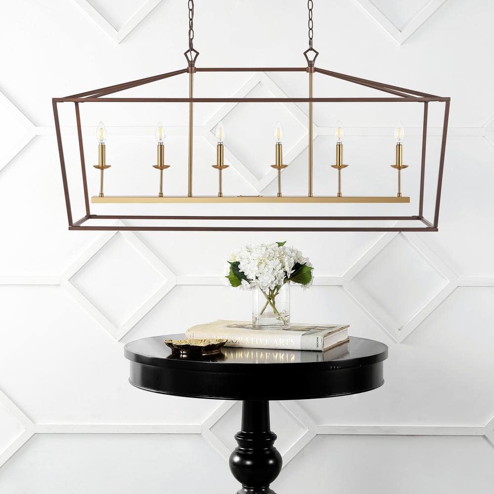 Transitional Geometric Bronze 6-Candle Pendant Light