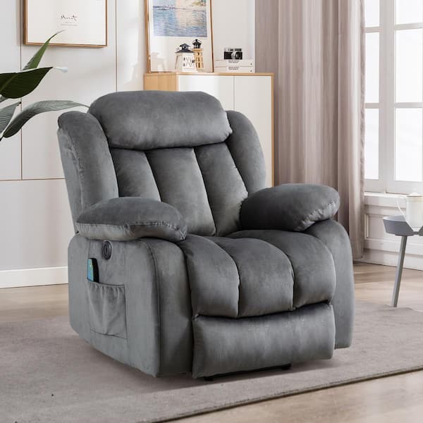 Bestier 39 in. W Grey Overstuffed Microfiber Power Recliner with Heating Massage Power Lift Assist with USB and Cup Holder