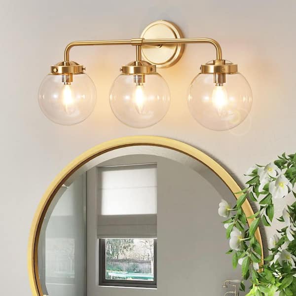 Deyidn Modern 22.44 in. 3-Light Gold Bathroom Vanity Light with Clear Glass Shades, Suitable for Bathrooms Powder Rooms, etc