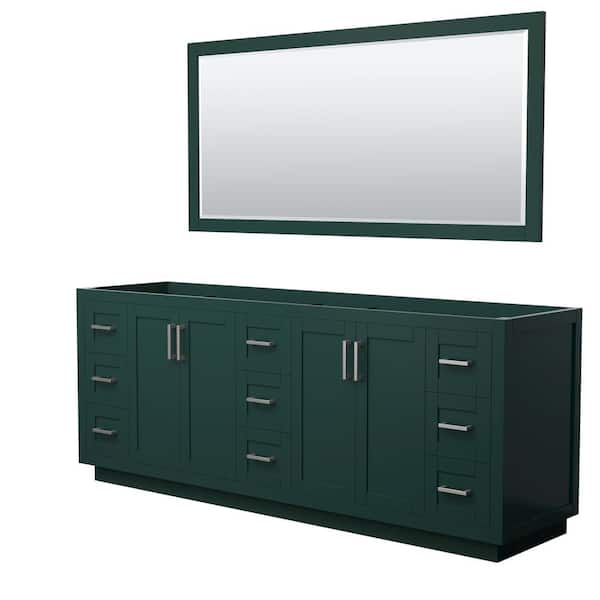 Wyndham Collection Miranda 83.25 in. W x 21.75 in. D x 33 in. H Double Sink Bath Vanity Cabinet without Top in Green with 70 in. Mirror