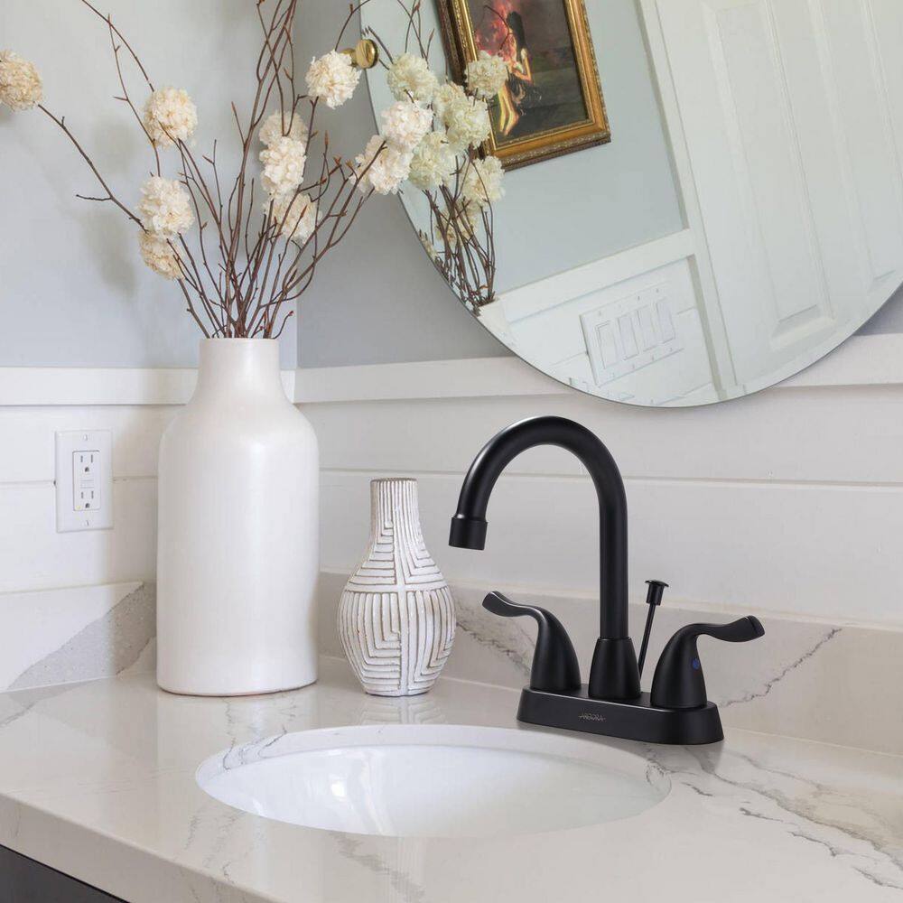 Matte Black Double Handle High Arc Bathroom Faucet