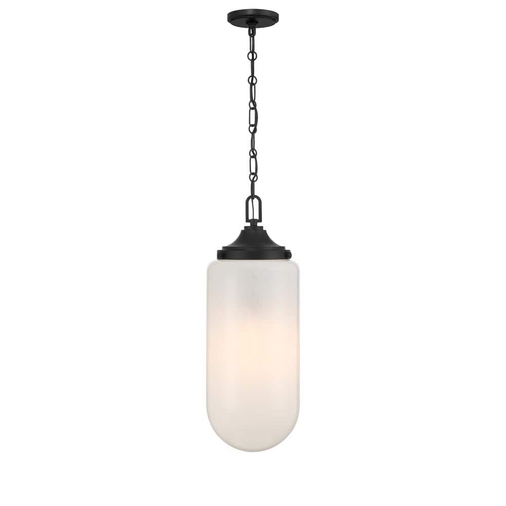 Matte Black 3-Light Pendant with Strie Glass Shade
