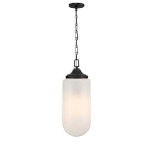 Bryant 60-Watt 3-Light Matte Black Pendant Light with Strie Glass Shade, No Bulbs Included